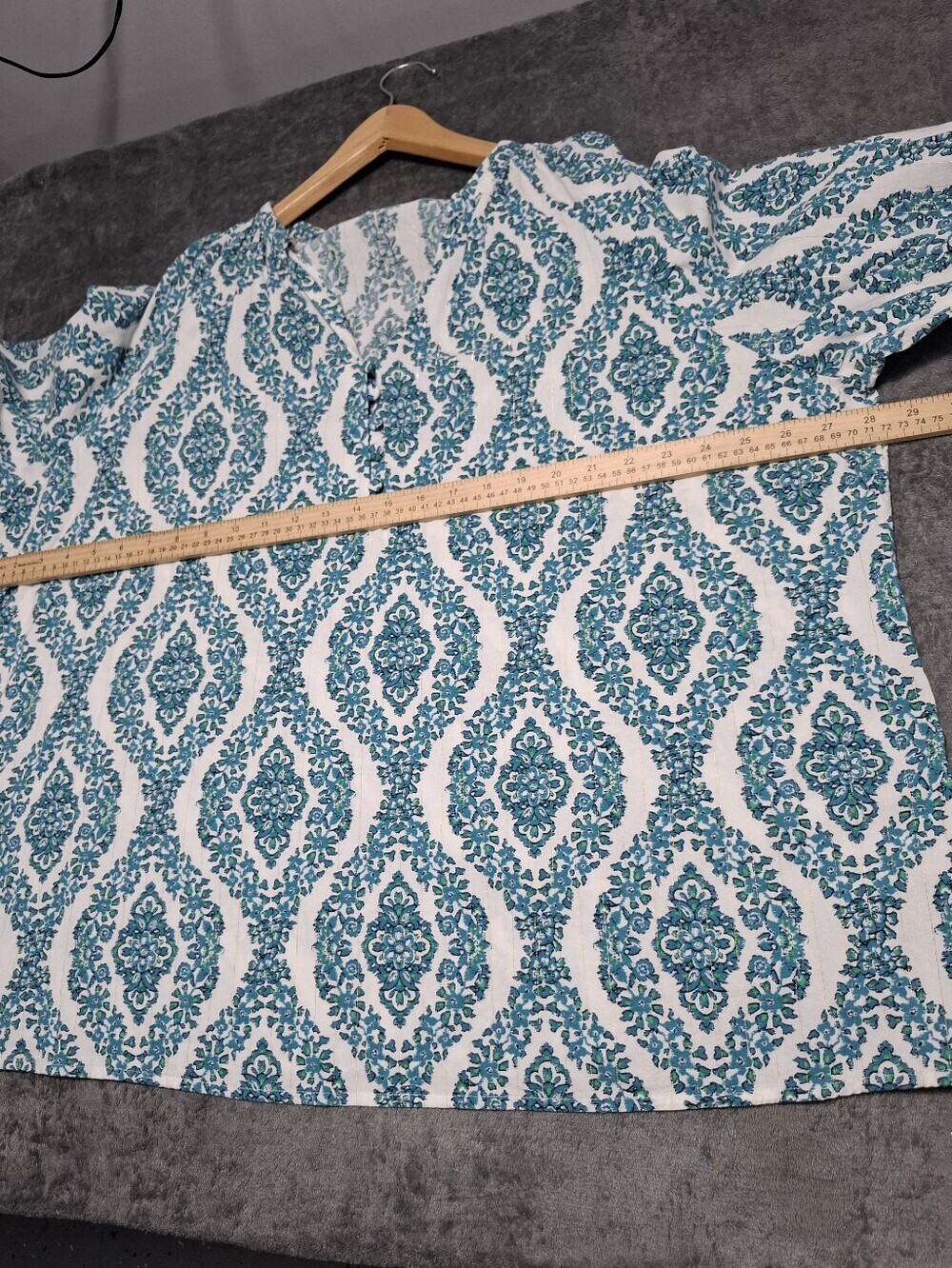 Belle by Kim Gravel Floral Ikat Blouson Tunic Sleeve Lightweight Blouse 3X Boho - Picture 7 of 12